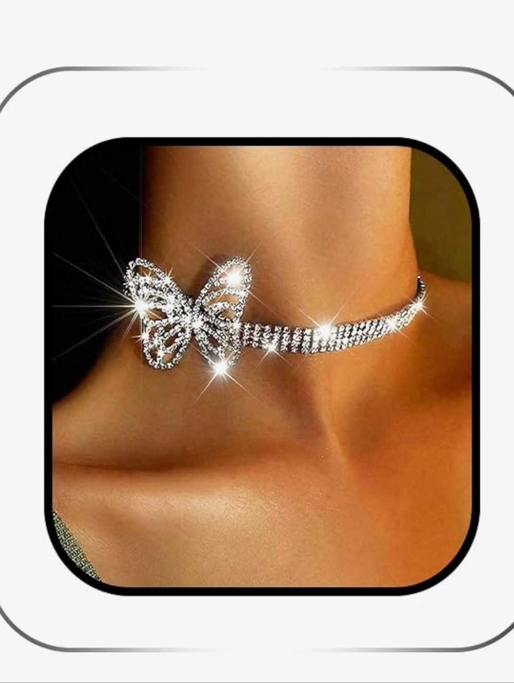 Silver Rhinestone Butterfly Choker Necklace for Women
